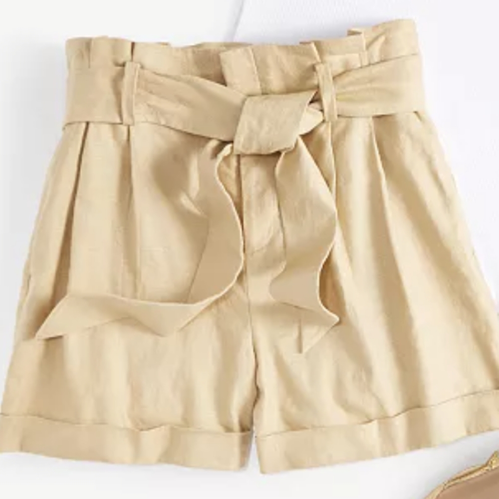 Women's Tan Paperbag Shorts - Picture 2 of 4